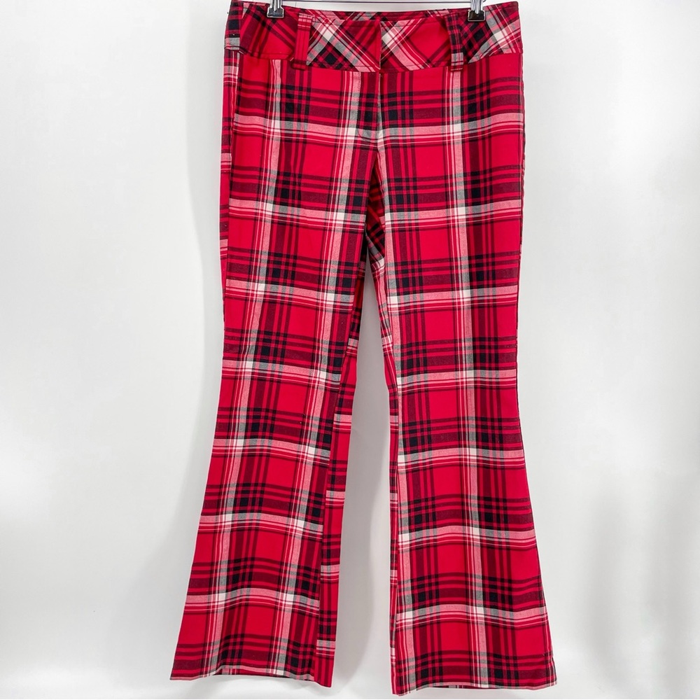 Vintage No Boundaries Flare Pants Red Plaid Stretch Grunge Juniors 11